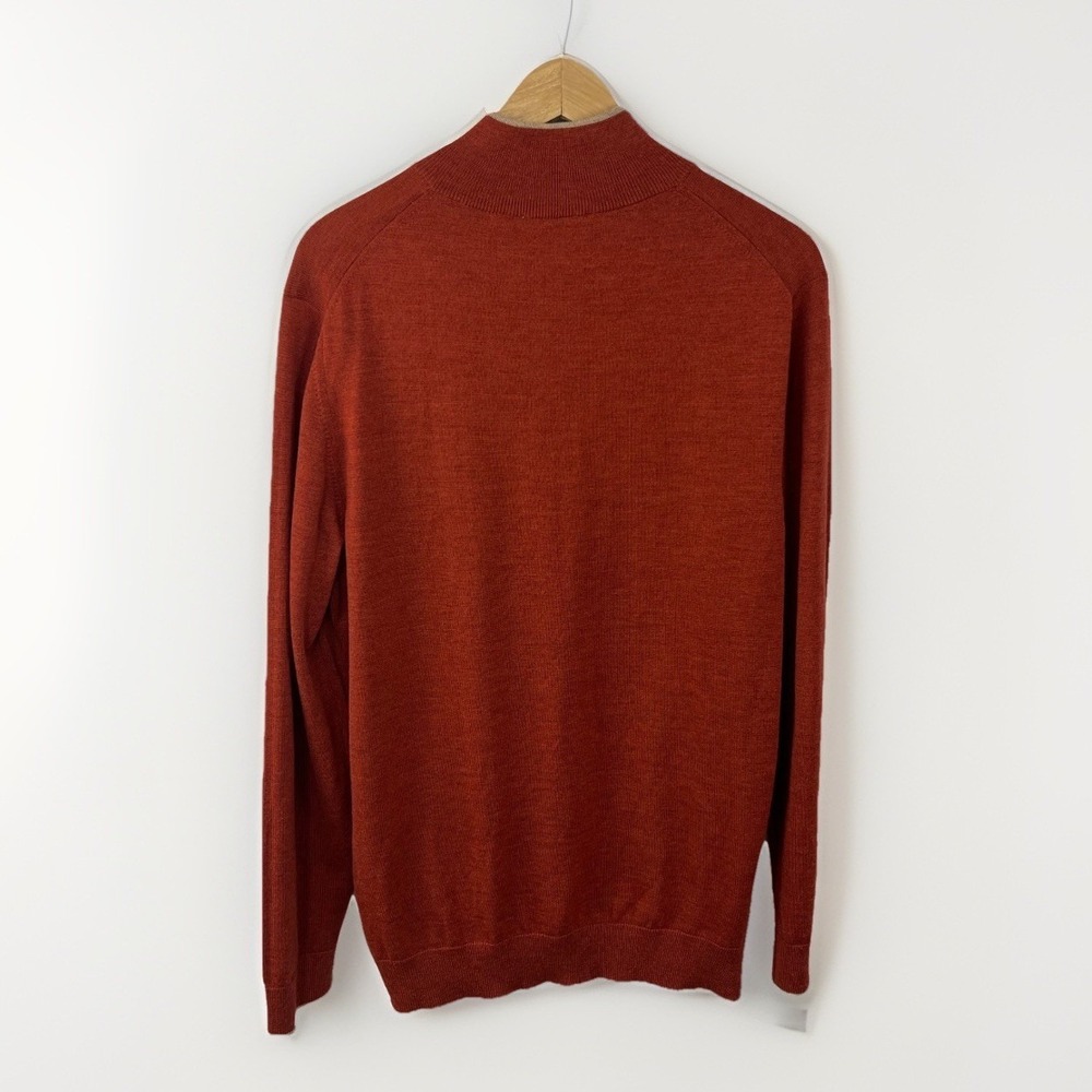 Hagen Carmel Sweater Mens XL Brown Rust Red 1/4 Quarter Zip Merino Wool Italy - Picture 7 of 13